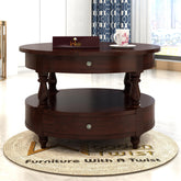 Wooden Twist 2 Drawer Round Teak Wood Coffee Table ( Brown ) - WoodenTwist